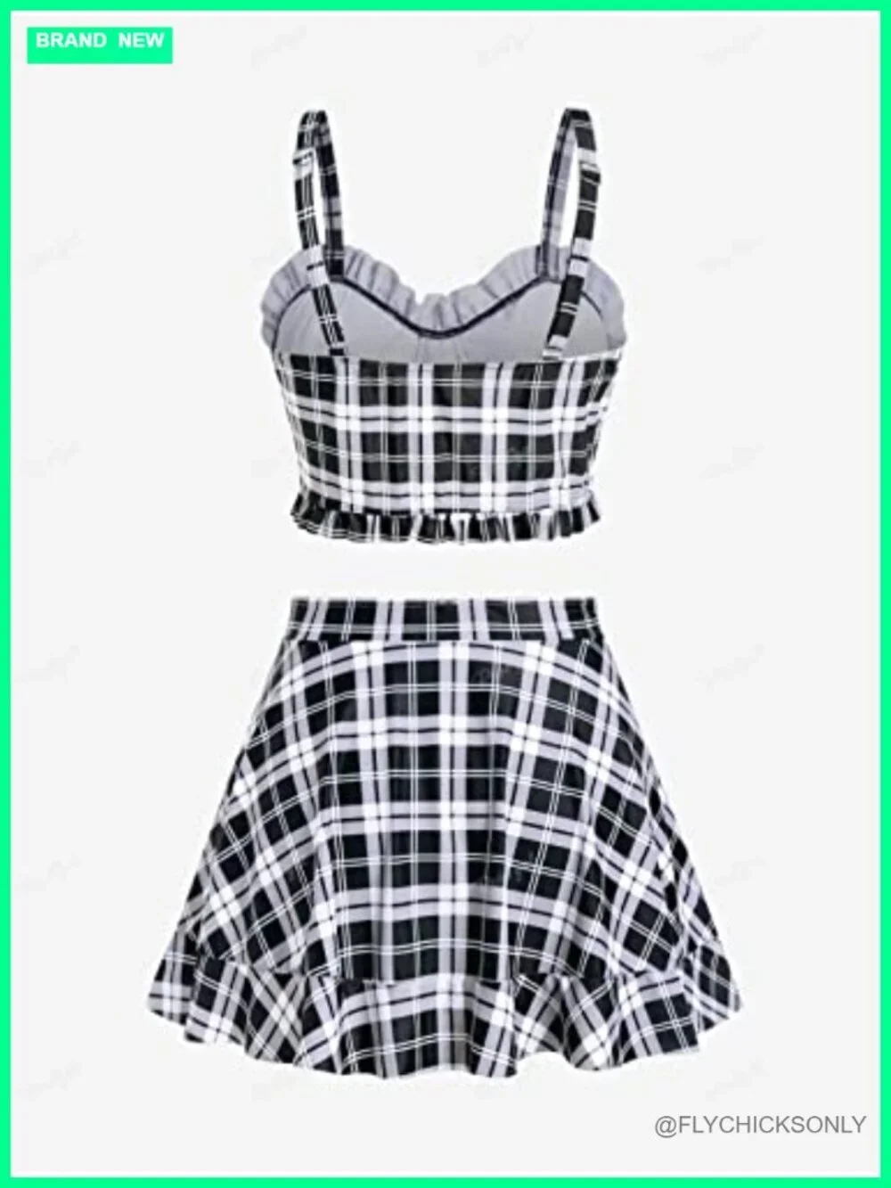 Plus Size Ruffles Flounce Padded Plaid Tankini Swimsuit Set